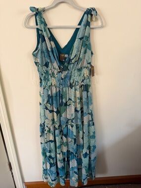 Taylor Teal and Aqua Floral Tie-Shoulder Dress